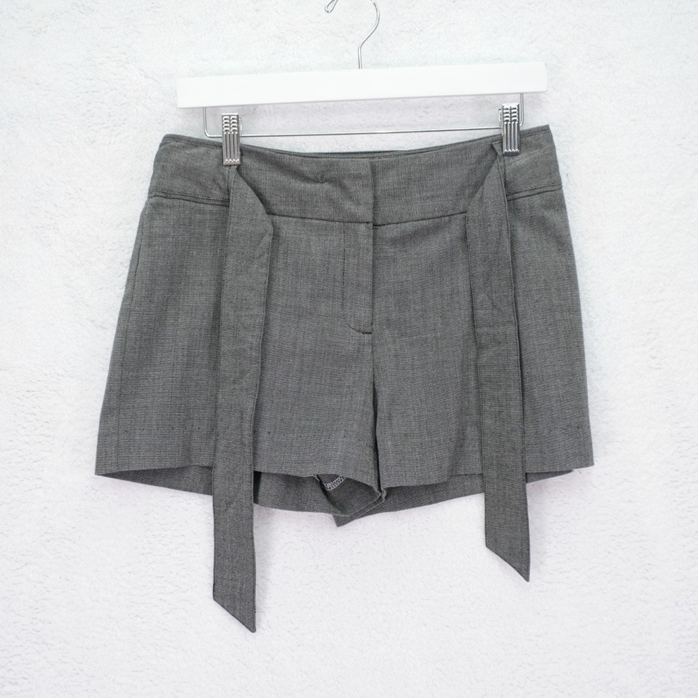 Style & Co Belted Shorts Gray Stretch Birdseye -4  31 / 3- Mid Rise Polyester Ra